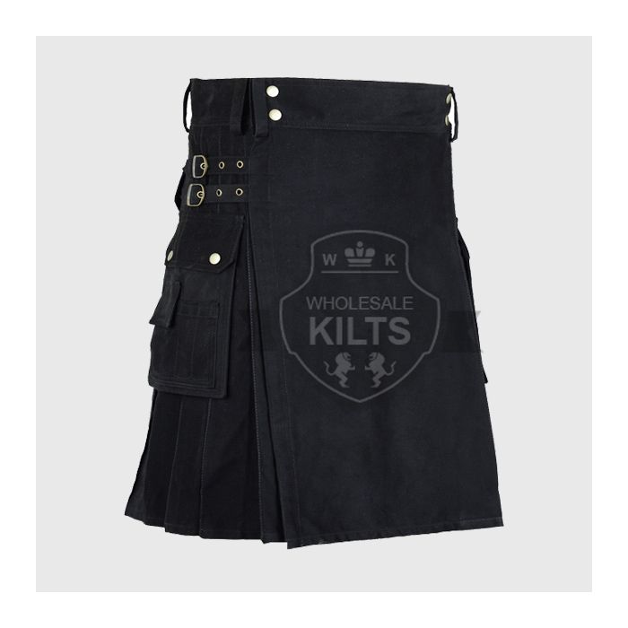 Black Utility Kilt for Men