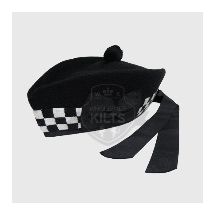Wholesale Black and White Dise Glengarry Cap