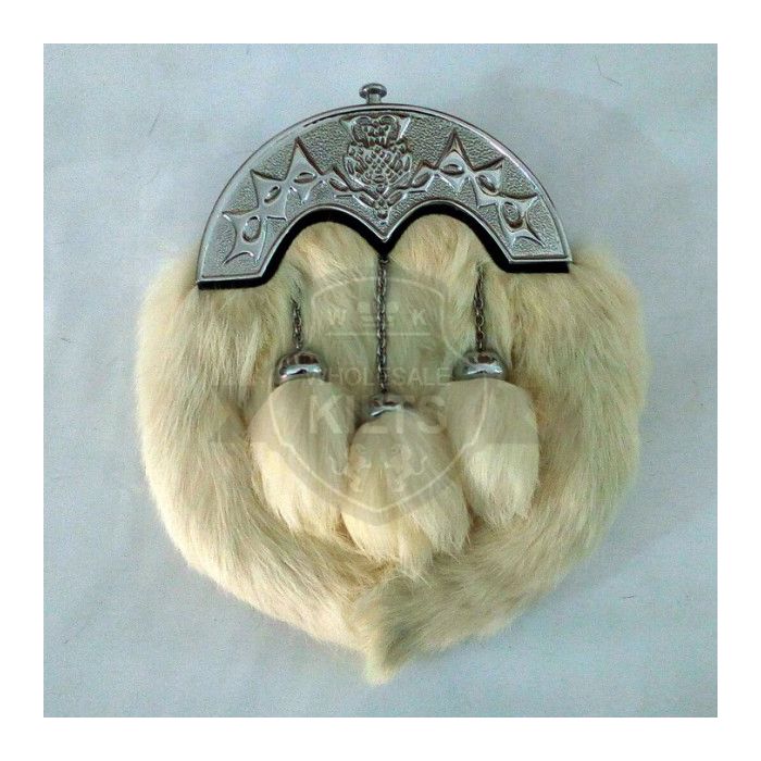 Semi Dress White Rabbit Fur Sporran 3 Tassels With Chain Belt